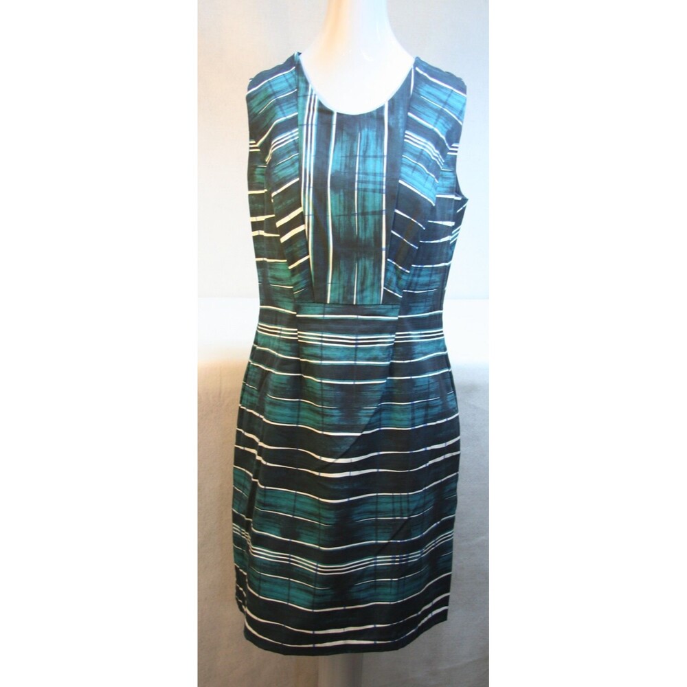 Lavia 18 By Piazza Modern Abstract Teal Black Striped Sheath Dress Pockets